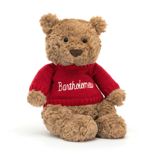 Jellycat Bartholomew Bear with Personalized Red Jumper
