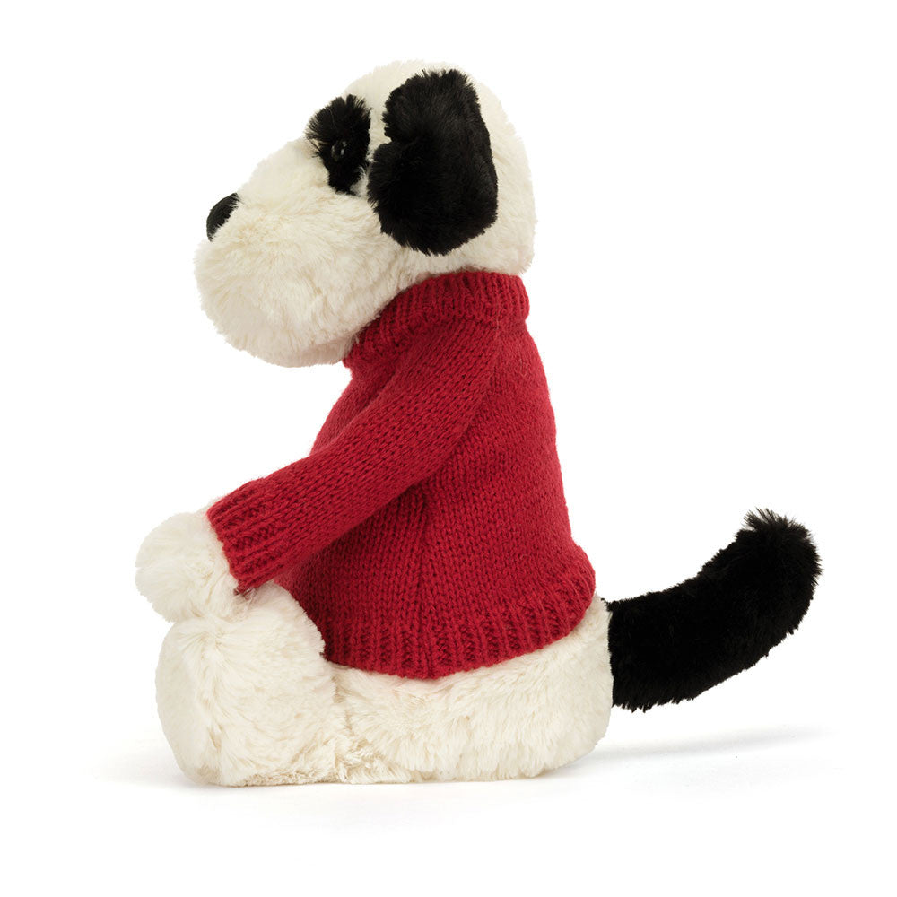 Jellycat Bashful Black & Cream Puppy with Personalized Red Jumper