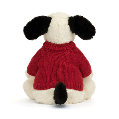Jellycat Bashful Black & Cream Puppy with Personalized Red Jumper