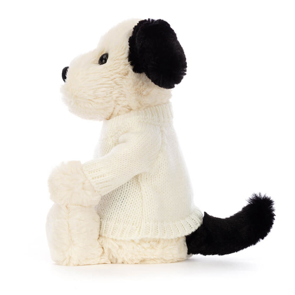 Jellycat Bashful Black & Cream Puppy with Personalized Cream Jumper