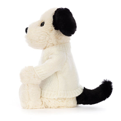 Jellycat Bashful Black & Cream Puppy with Personalized Cream Jumper