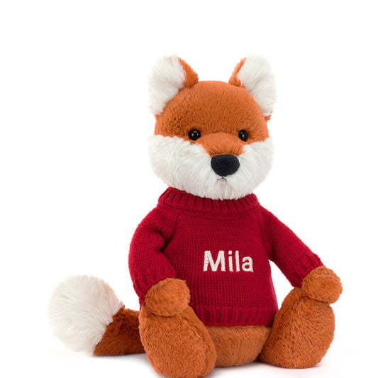 Jellycat Bashful Fox Cub with Personalized Red Jumper