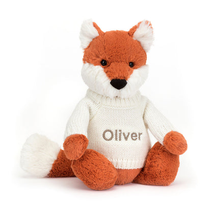 Jellycat Bashful Fox Cub with Personalized Cream Jumper