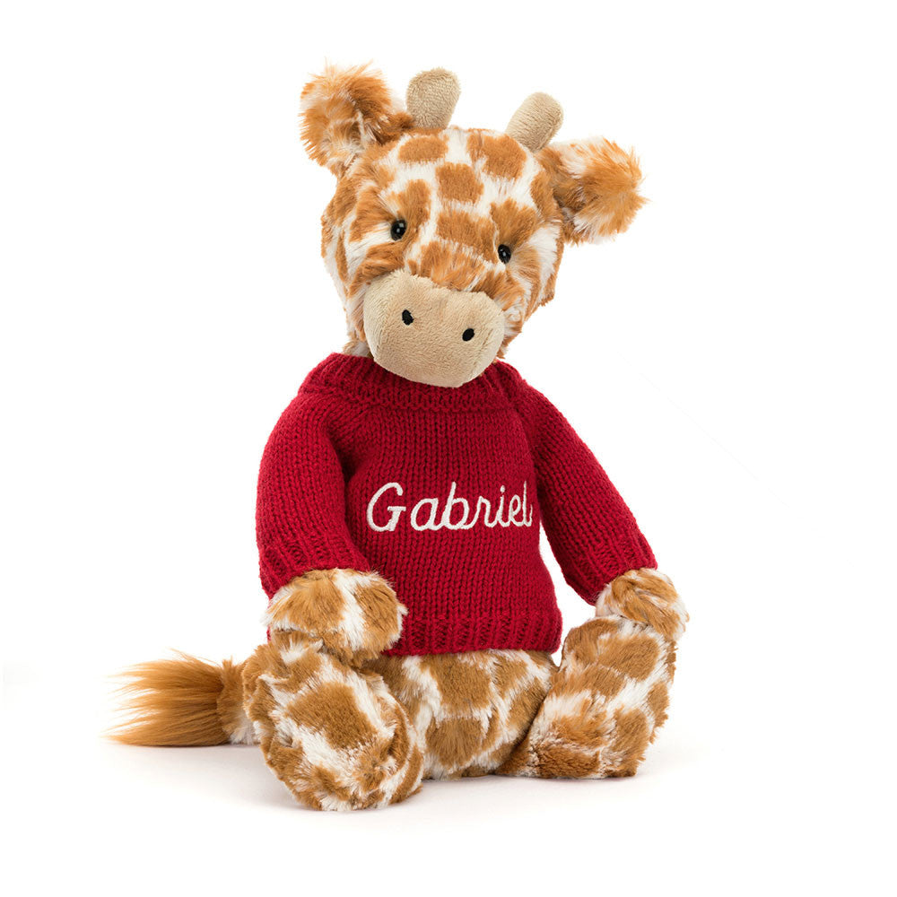 Jellycat Bashful Giraffe with Personalized Red Jumper