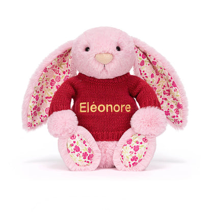 Jellycat Blushkin Blossom Luxe Bunny with Personalized Red Jumper