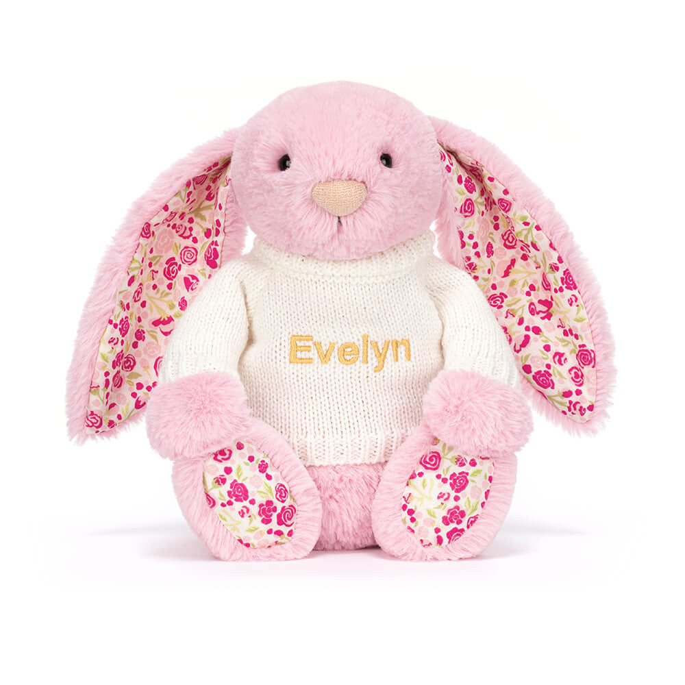Jellycat Blushkin Blossom Luxe Bunny with Personalized Cream Jumper