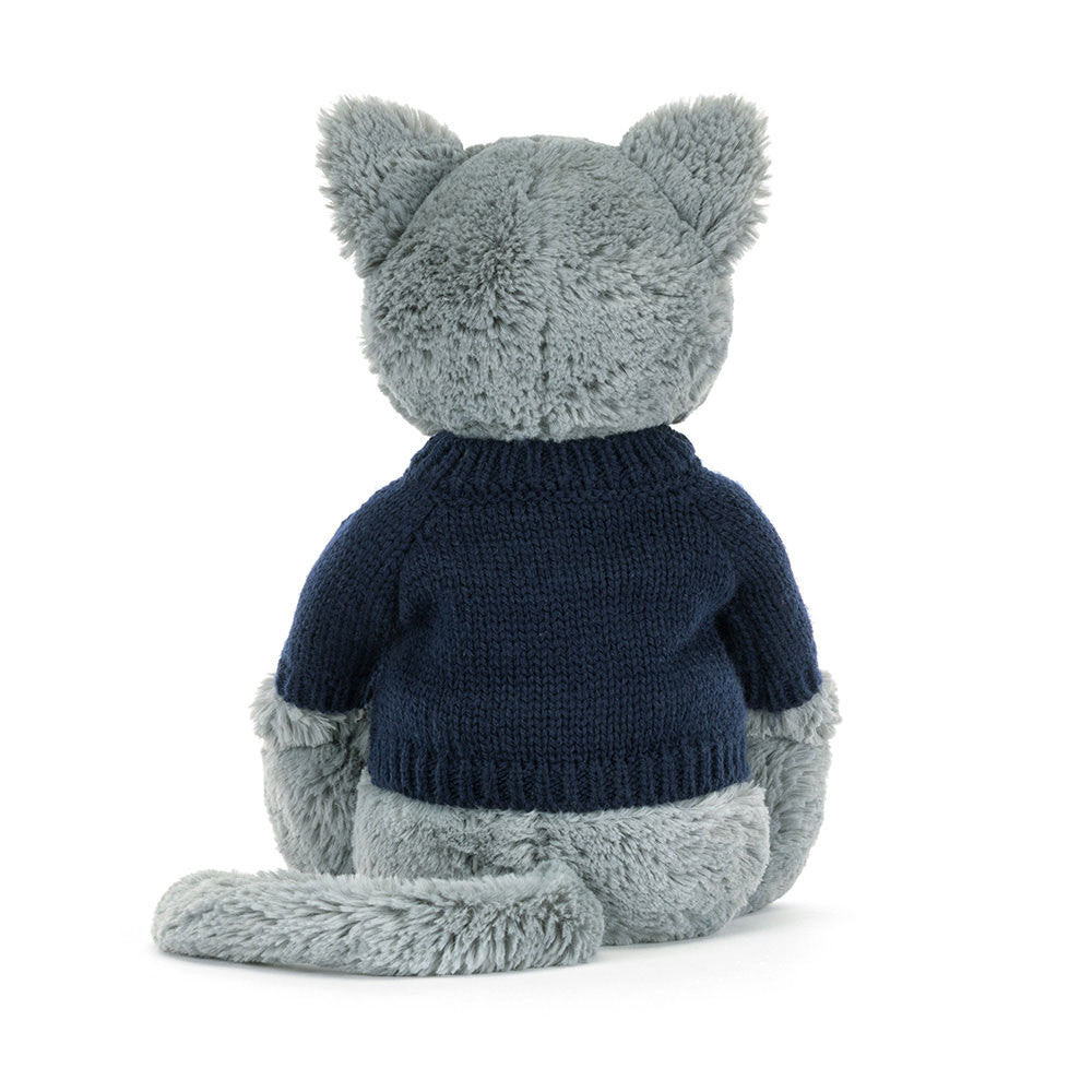 Jellycat Bashful Kitten with Personalized Navy Jumper