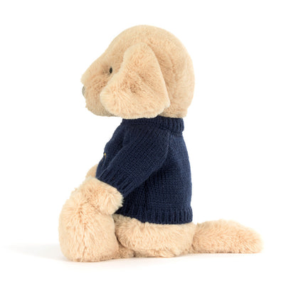 Jellycat Bashful Luxe Puppy Orlando with Personalized Navy Jumper