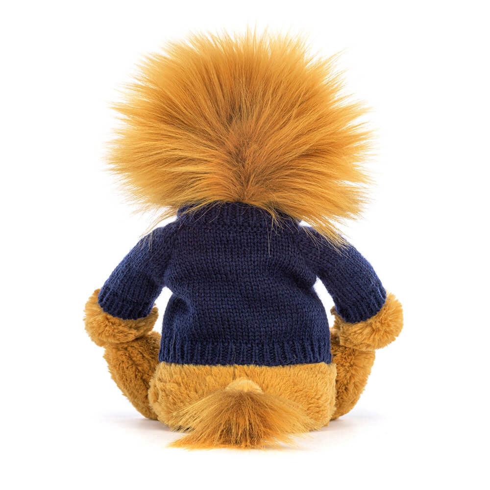 Jellycat Bashful Lion with Personalized Navy Jumper
