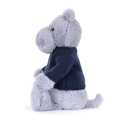 Jellycat Bashful Hippo with Personalized Navy Jumper