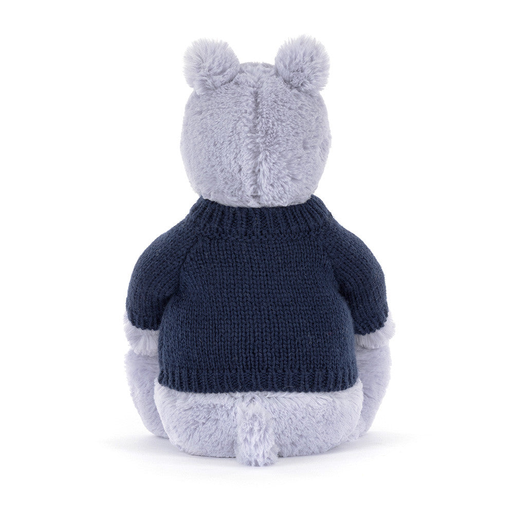 Jellycat Bashful Hippo with Personalized Navy Jumper