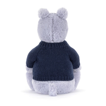 Jellycat Bashful Hippo with Personalized Navy Jumper