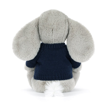 Jellycat Bashful Luxe Elephant Thuddeus with Personalized Navy Jumper