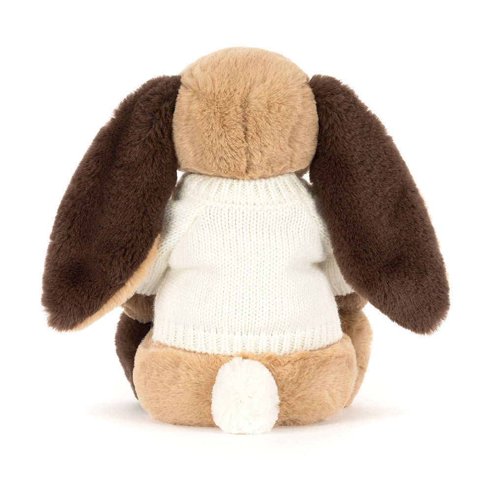 Jellycat Bashful Patchwork Brown Bunny with Personalized Cream Jumper