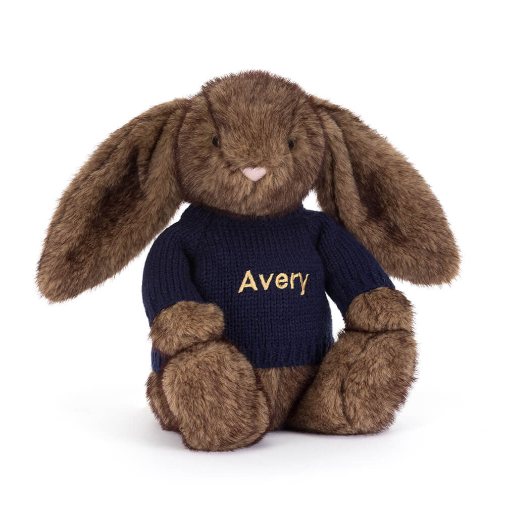 Jellycat Hoppleston Luxe Bunny with Personalized Navy Jumper