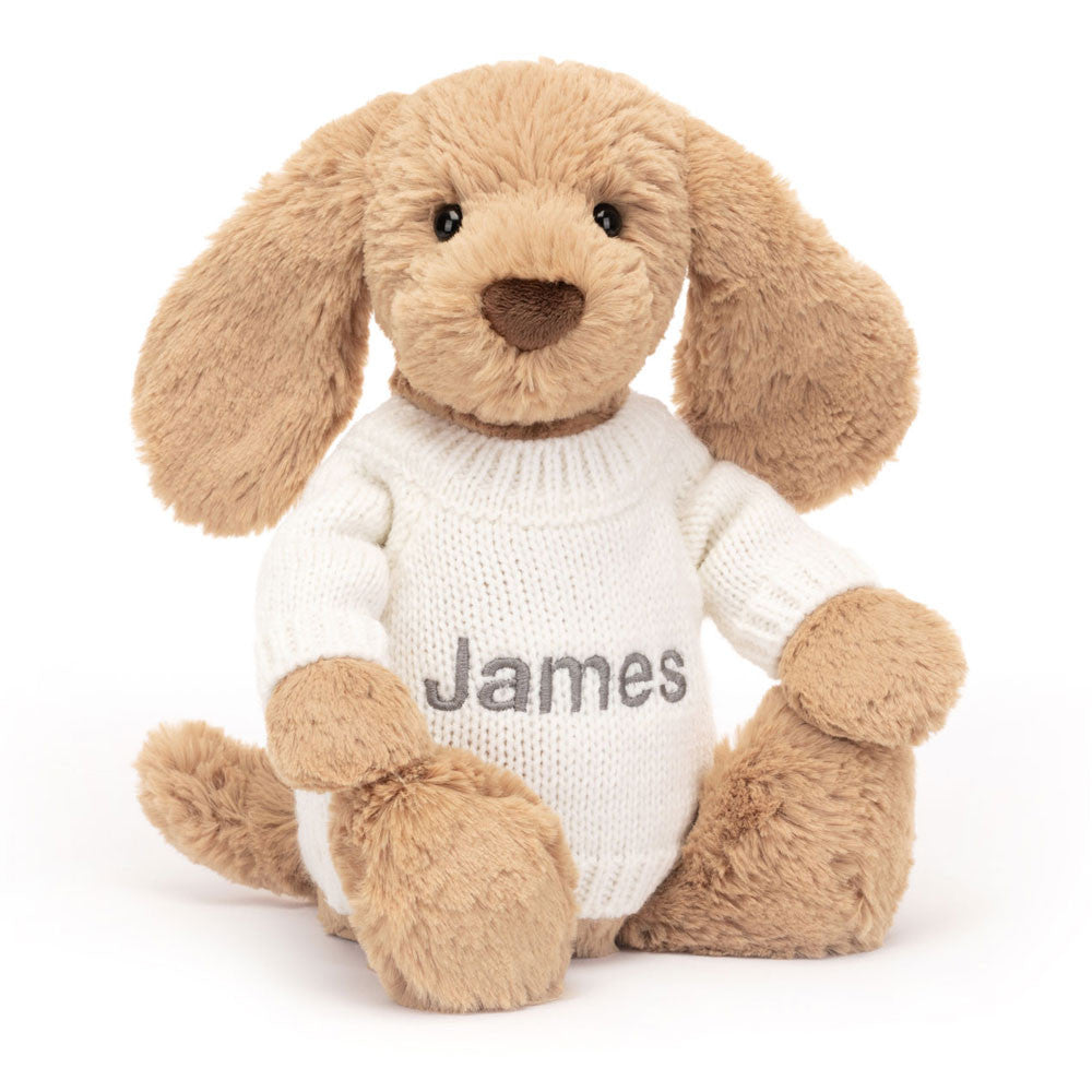 Jellycat Bashful Toffee Puppy with Personalized Cream Jumper
