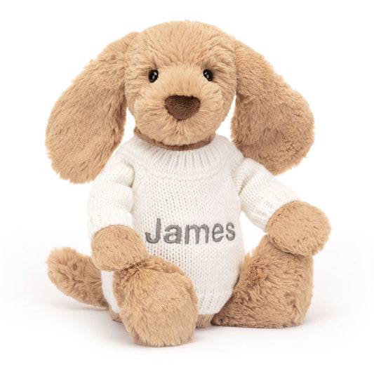 Jellycat Bashful Toffee Puppy with Personalized Cream Jumper