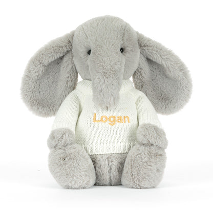 Jellycat Bashful Luxe Elephant Thuddeus with Personalized Cream Jumper
