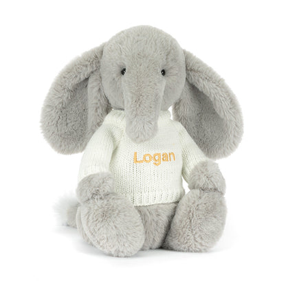 Jellycat Bashful Luxe Elephant Thuddeus with Personalized Cream Jumper