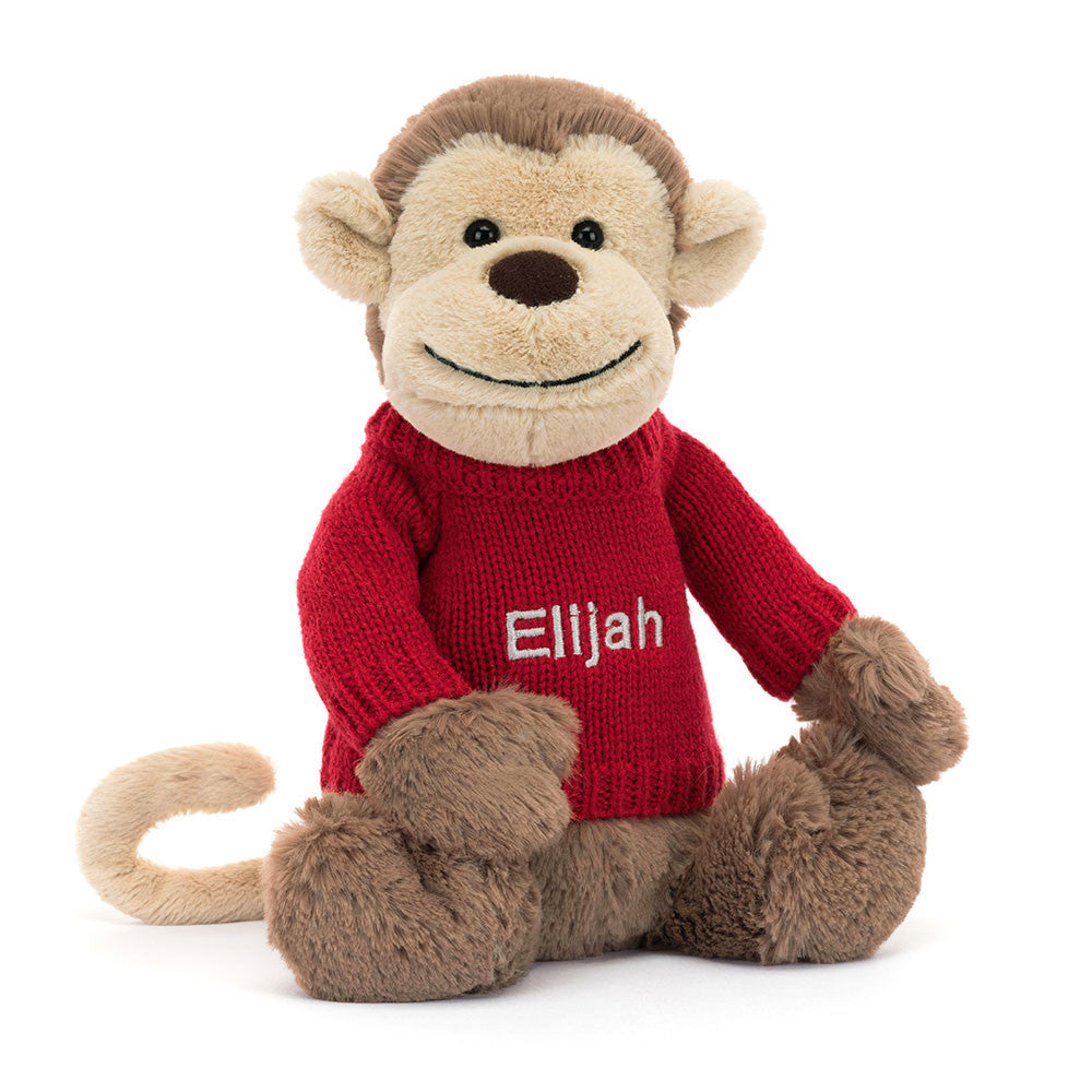 Jellycat Bashful Monkey with Personalized Red Jumper