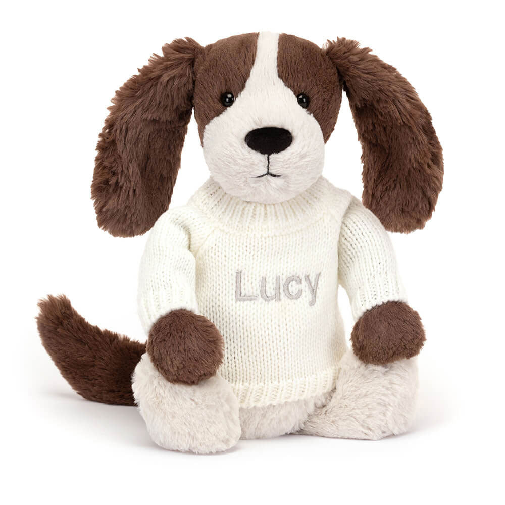 Jellycat Bashful Fudge Puppy with Personalized Cream Jumper