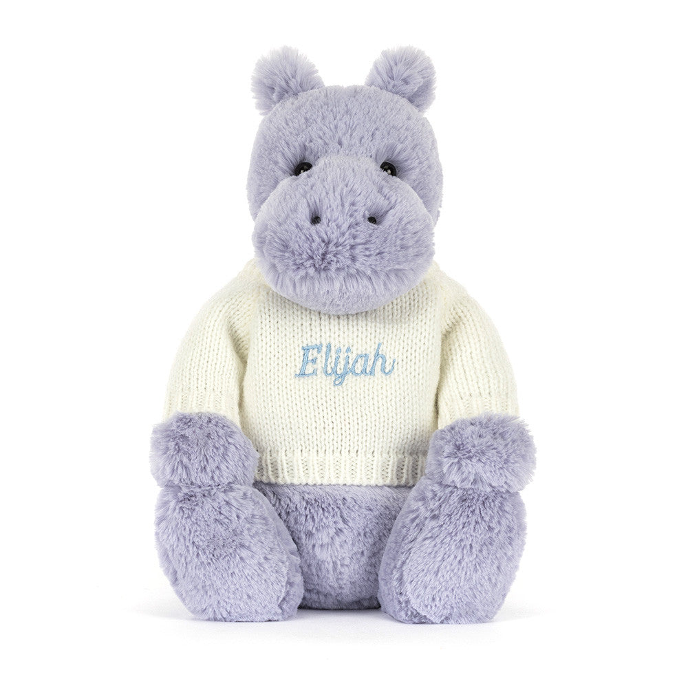 Jellycat Bashful Hippo with Personalized Cream Jumper
