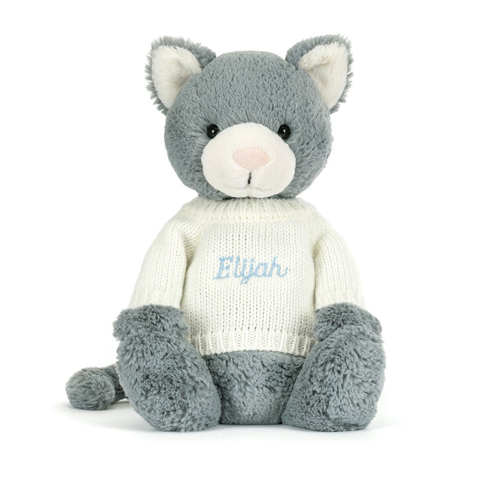 Jellycat Bashful Kitten with Personalized Cream Jumper
