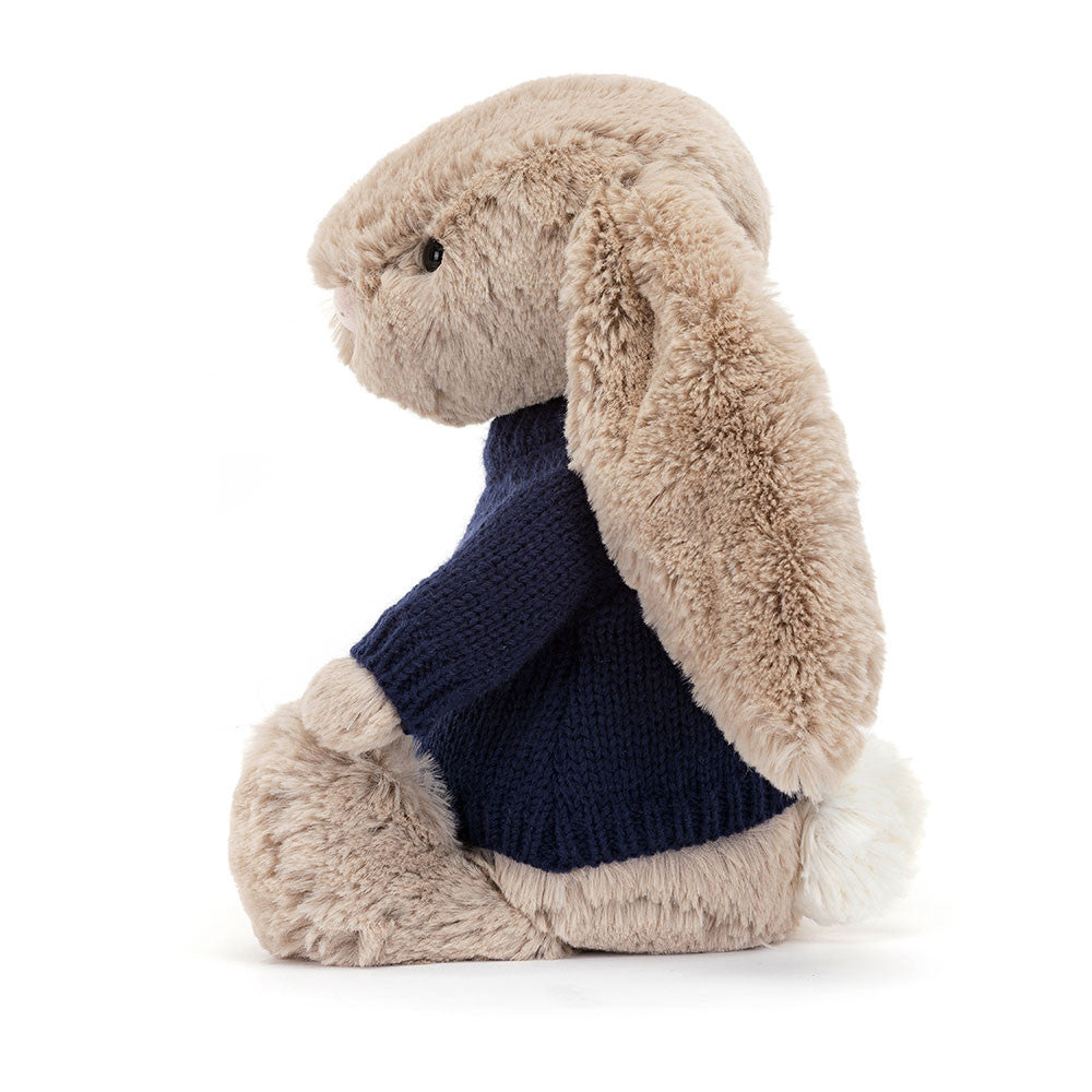 Jellycat Bashful Beige Bunny with Personalized Navy Jumper