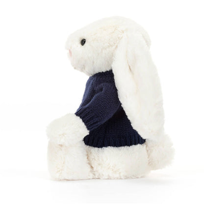 Jellycat Bashful Cream Bunny with Personalized Navy Jumper