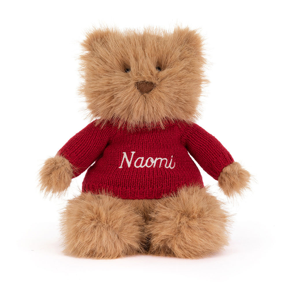 Jellycat Bartholomew Bear Bouffant with Personalized Red Jumper