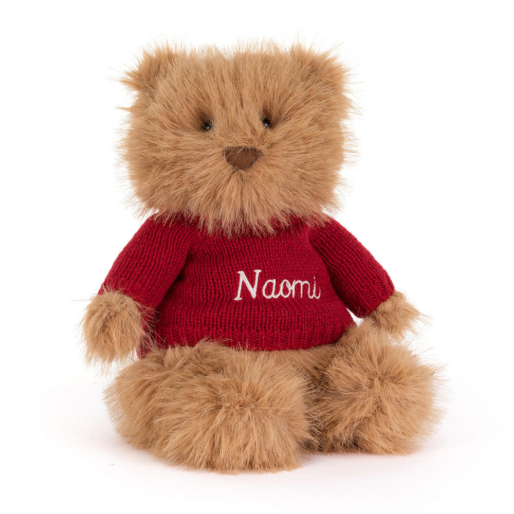 Jellycat Bartholomew Bear Bouffant with Personalized Red Jumper
