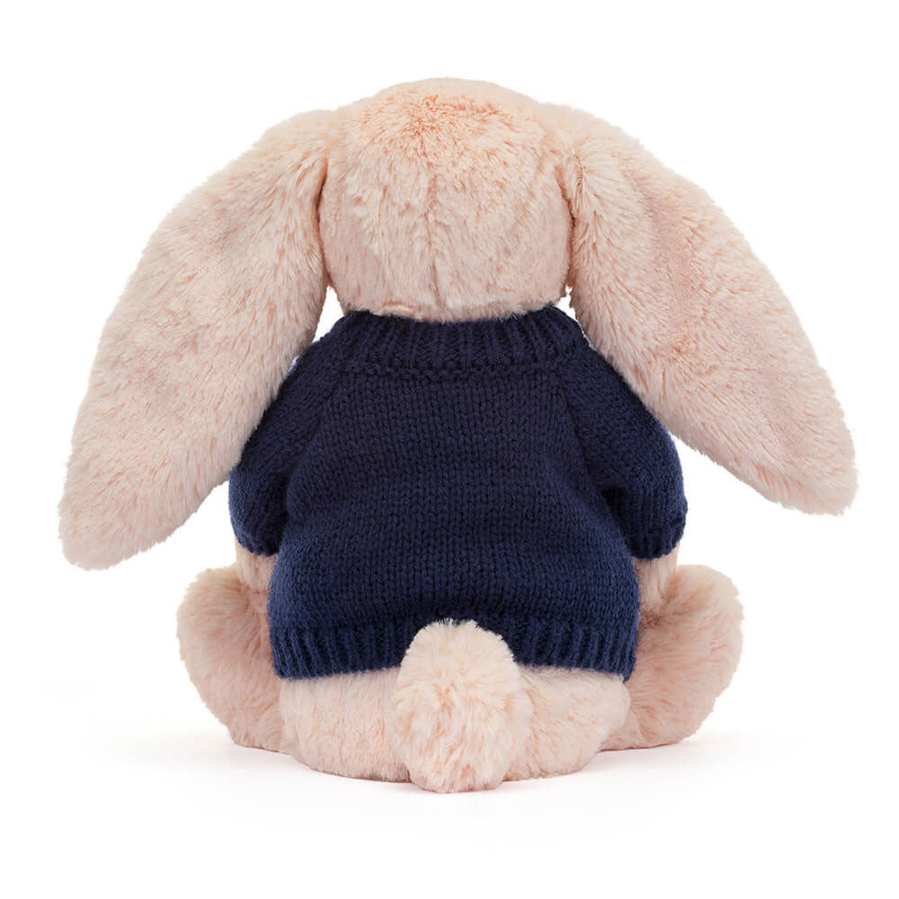 Jellycat Bashful Blush Bunny with Personalized Navy Jumper