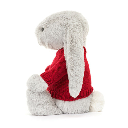 Jellycat Bashful Silver Bunny with Personalized Red Jumper