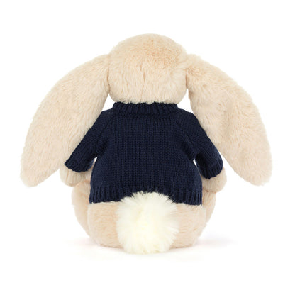 Jellycat Bashful Luxe Bunny Willow with Personalized Navy Jumper