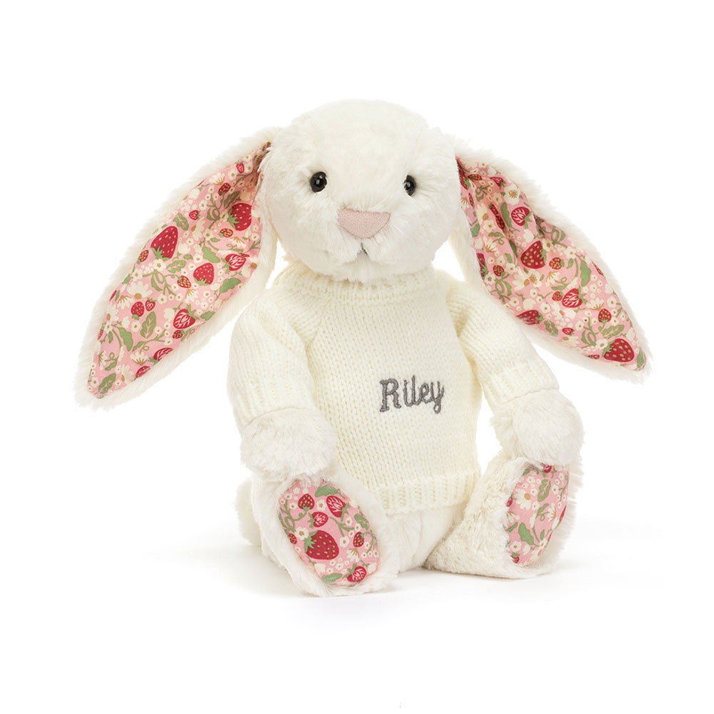 Jellycat Blossom Cream Bunny 'Berry' with Personalized Cream Jumper