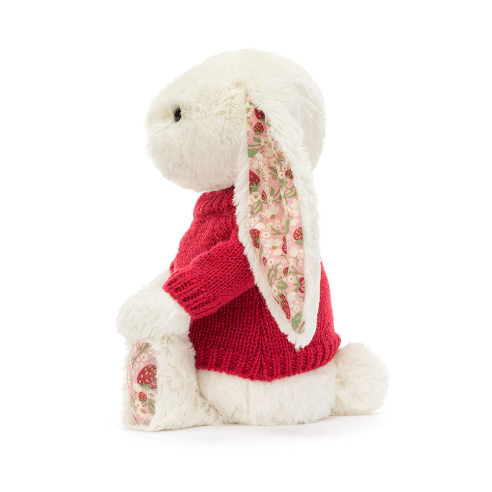 Jellycat Blossom Cream Bunny 'Berry' with Personalized Red Jumper