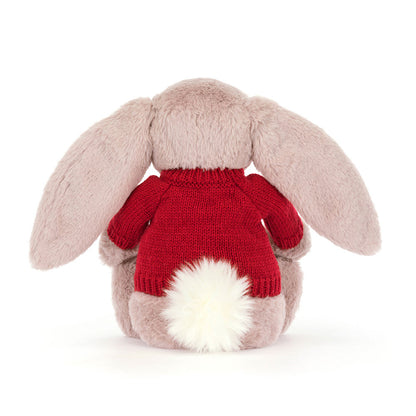 Jellycat Bashful Luxe Bunny Rosa with Personalized Red Jumper