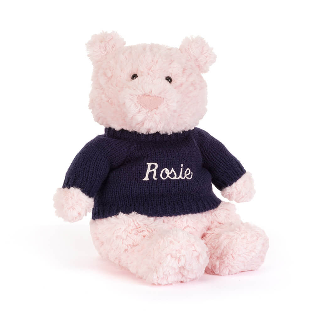 Jellycat Leola Bear with Personalized Navy Jumper