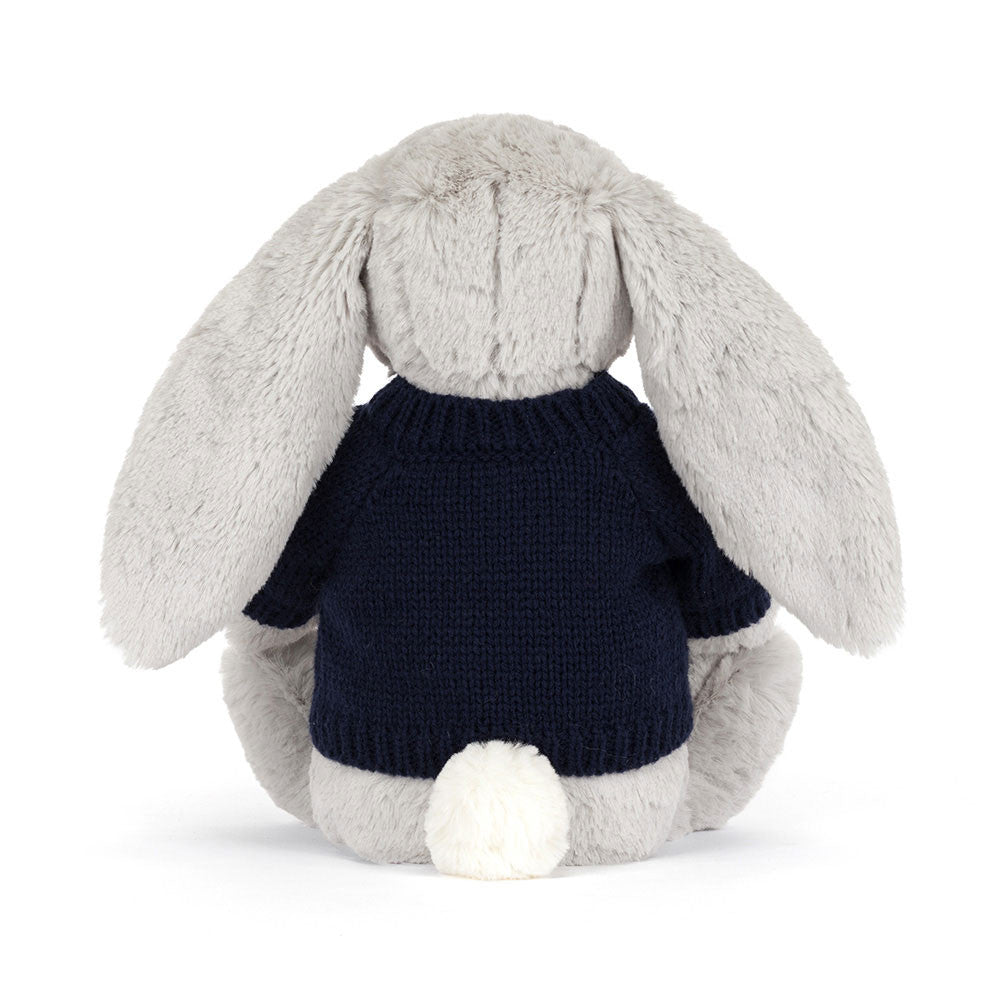 Jellycat Blossom Silver Bunny 'Bloom' with Personalized Navy Jumper