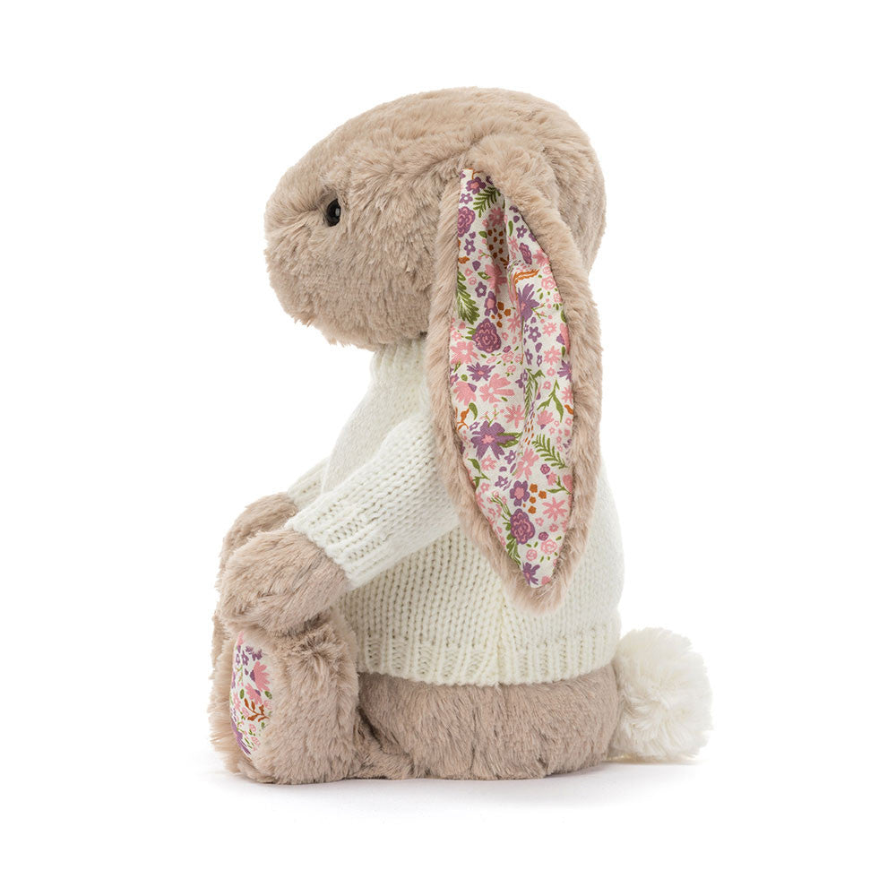 Jellycat Blossom Beige Bunny 'Petal' with Personalized Cream Jumper