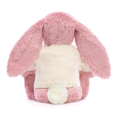 Jellycat Bashful Tulip Pink Bunny with Personalized Cream Jumper