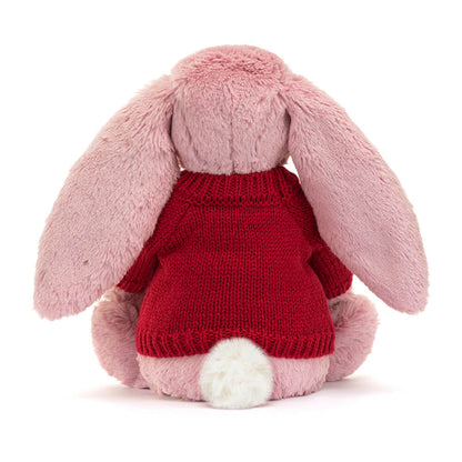Jellycat Bashful Tulip Pink Bunny with Personalized Red Jumper