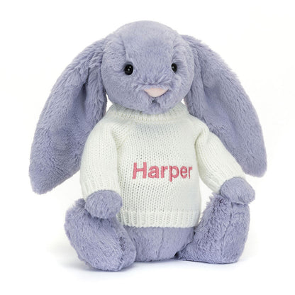 Jellycat Bashful Viola Bunny with Personalized Cream Jumper