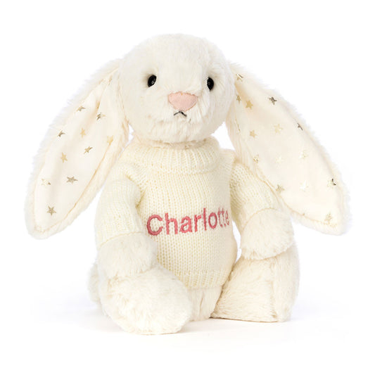 Jellycat Bashful Twinkle Bunny with Personalized Cream Jumper